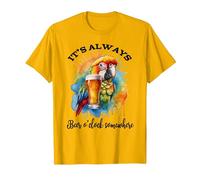 Parrot Drinking Its Beer Oclock Somewhere Always 5 O'Clock Camiseta, Hombre, Dorado Brillante, S