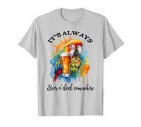 Parrot Drinking Its Beer Oclock Somewhere Always 5 O'Clock Camiseta, Hombre, Plata, XL