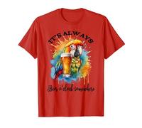 Parrot Drinking Its Beer Oclock Somewhere Always 5 O'Clock Camiseta, Hombre, Rojo, 3XL