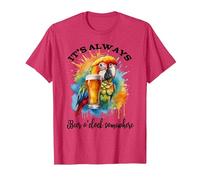 Parrot Drinking Its Beer Oclock Somewhere Always 5 O'Clock Camiseta, Hombre, Rojo Jaspeado, 3XL