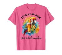 Parrot Drinking Its Beer Oclock Somewhere Always 5 O'Clock Camiseta, Hombre, Rosa Jaspeado, XL