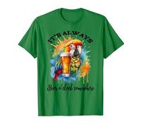 Parrot Drinking Its Beer Oclock Somewhere Always 5 O'Clock Camiseta, Hombre, Verde Kelly, 3XL