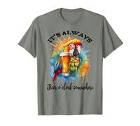 Parrot Drinking Its Beer Oclock Somewhere Always 5 O'Clock Camiseta, Hombre, Verde Militar Jaspeado, M