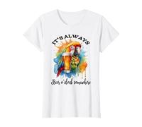 Parrot Drinking Its Beer Oclock Somewhere Always 5 O'Clock Camiseta, Mujer, Blanco, S