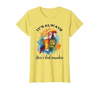 Parrot Drinking Its Beer Oclock Somewhere Always 5 O'Clock Camiseta, Mujer, Limón, XS