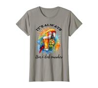 Parrot Drinking Its Beer Oclock Somewhere Always 5 O'Clock Camiseta, Mujer, Pizarra, M