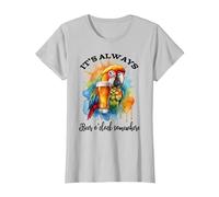 Parrot Drinking Its Beer Oclock Somewhere Always 5 O'Clock Camiseta, Mujer, Plata, XXL