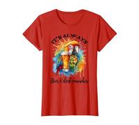 Parrot Drinking Its Beer Oclock Somewhere Always 5 O'Clock Camiseta, Mujer, Rojo, L
