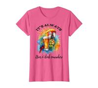 Parrot Drinking Its Beer Oclock Somewhere Always 5 O'Clock Camiseta, Mujer, Rosa Jaspeado, M