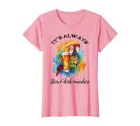 Parrot Drinking Its Beer Oclock Somewhere Always 5 O'Clock Camiseta, Mujer, Rosado, XS