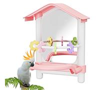 Parrot Mirror Toy, Wooden Perch with Mirror For Caged Birds, For Budgies Cockatiels, Interactive Accessory, 1 Toÿ