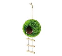 Parrot Nest Hideaway Toy - Wood PE PVC Bird Cage Accessory 43x18x18cm About 120g with Artificial Grass Ball Ladder and Perch - Two In Bird House and Activity Station For Parrots Small Birds