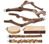 Parrot Perch - 6 Pieces Wooden Anti-Slip, Bird Cage Climbing Toys for Cockatiel, Avian Activity Stand, Perch Set with Heavy Duty Design, Enrichment Kit for Exercise, Boredom, and Paw Grinding