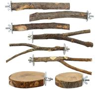 Parrot Perch Natural Wood Set | 8 piezas Chewing Natural Wood Swing Toys, Bird Cage Perches for Juguetes, Pet Chinchilla, Cockatiels, Training, Window & Tree Placement, & Safe for Birds