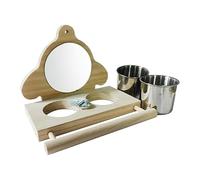 Parrot Perch, Parakeet Food Water Feeder, Bird Parrot Perch with Mirror and Feeding Cups, Cage Play Toy for Lovebird, Parakeets, Conures, Bird Cage Accessory, Multi-Function Bird Stand