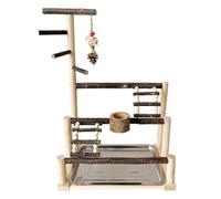 Parrot Perch Stand - Natural Wood Playgrounds, Ensurre High Qualiity Bird Cages Toys, Smmooth Surrface Parakeets Gyms, Durrable Stainless Steel Feeding Cups - For Conures Lovebirds Cockatiels