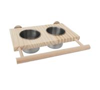 Parrot Perch, Wooden Bird Stand for Feeding, Parakeet Station with Food Bowls, Sturdy Playground for Finch Cockatiel Macaw Small Medium Birds Enrichment Entertainment Boredom 6.5x6.5x6 Cm