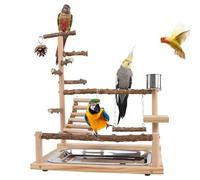 Parrot Playground - Madera de acero inoxidable 37x26x45cm | Bird Toy Gym Swing con bandeja de alimentación taza | Jaula soporte de actividad para Conure Finch Lovebird entrenamiento ejercicio masticar