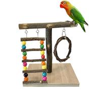 Parrot Playground, Natural Wood Perch, Tabletop Bird Play Stand, Training Plaything Stand, Interactive Cage Toy for Cockatiels, Lovebirds, Parakeets, and Small Birds