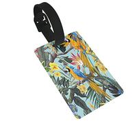 Parrot Rainforest Macaw Bird Animal Flores dibujadas a mano 2 PC Etiquetas de equipaje de PVC Cubierta de privacidad Etiquetas de equipaje de silicona Etiquetas de maleta de viaje Accesorios de viaj