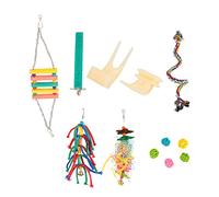 Parrot Swing & Chew Toy | Organic Wood Bird Perch Stand with Fruit Holder | Secure Safe Toys for Parrots/Cockatiels/Conures | Reduces Boredom with Swing & Bell Sounds