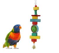 Parrot Toy, Wooden Chewing Toys Parrots, 2,36 x 9,84 in Multicolored Natural Wooden, Bird Bell, Accessory Enfoages Activity for Safe Fun Enrichment, Macaws African