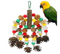 Parrot Toys, Natural Wooden Bird Cage Toy for Chewing, Parakeet Accessories Nuts Bite Pendant 11.82x8.67x0.79 Inches for African Greys, Lovebird, Cockatoo, Conure