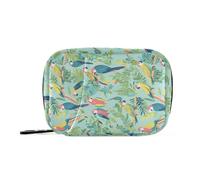 Parrots - Bolsa de ayuda verde con compartimentos desmontables y organizador de medicamentos con diseño de plantas tropicales