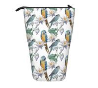 Parrots On Branches - Estuche telescópico para lápices, bolsa de tela Oxford portátil para niños, niñas, adolescentes, estudiantes, oficina, Black, Talla única