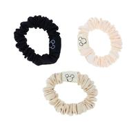 PARSA Beauty Juego de 3 gomas para el pelo de Mickey Mouse de Disney, color negro y beige y crema, suaves con etiqueta de tela, para mujeres y niñas