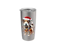 Parson Russell Terrier Sombrero de Papá Noel Luces de Navidad Dueño de perro Vaso térmico de acero inoxidable de doble pared