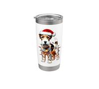 Parson Russell Terrier Sombrero de Papá Noel Luces de Navidad Dueño de perro Vaso térmico de acero inoxidable de doble pared