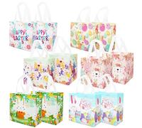 PARSUP 12 bolsas de caza de huevos de Pascua, varios tamaños, bolsas de huevos de zanahoria con asas, bolsas de golosinas de Pascua, bolsas no tejidas para envolver regalos, búsqueda de huevos,