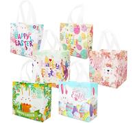 PARSUP 6 bolsas de caza de huevos de Pascua, varios tamaños, bolsas de huevos de zanahoria con asas, bolsas de golosinas de Pascua, bolsas no tejidas para envolver regalos, búsqueda de huevos,