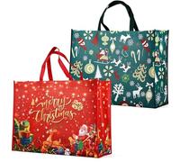 PARSUP Christmas Giant Gift Bags, Heavy Duty Treat Tote Grocery Bags with Handles, Sewing Non-Woven Bags for Gifts Wrapping Shopping, Xmas Party Supplies