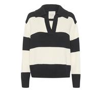 Part Two Women's Jersey V-Notch Neck Johnny Collar Casual Fit Rib Knit, Dark Navy Bold Stripe, XL para Mujer