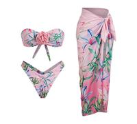 Parte Arriba Bikini Mujer Bikini Mujer Deportivo Women's Retro Fashion Swimsuit with Beach Cover Up Wrap Skirt Two Set Conjunto Pecho Grande (Pink S)