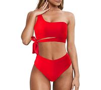 Parte de Arriba Bikini Mujer Bañador Mujer Bikini Traje de Baño Sexy Un Hombro para Traje Baño Up Piezas Cintura Alta Bikinis Que No Dejan Marca Bañador (Red L)
