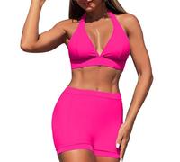 Parte De Arriba Bikini Mujer Tankinis 2026 Women's Spring Summer Solid Color No Ring Bikini Split Swimsuit Set Ropa De Playa Mujer Conjuntos Verano Dos Piezas (Pink, XL)