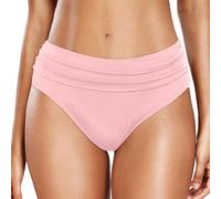 Parte inferior de bikini para mujer, cintura alta, control de barriga, plisada, parte inferior de bikini retro, parte inferior de natación fruncida, color sólido, bikini ajustado para mujer
