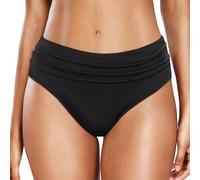 Parte inferior de bikini para mujer, cintura alta, control de barriga, plisada, parte inferior de bikini retro, parte inferior de natación fruncida, color sólido, bikini ajustado para mujer