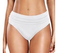 Parte inferior de bikini para mujer, cintura alta, control de barriga, plisada, parte inferior de bikini retro, parte inferior de natación fruncida, color sólido, bikini ajustado para mujer