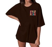 , parte superior casual, cuello redondo, camisetas, verano, manga corta, casual, camiseta holgada, top de seda con encaje, café, L