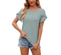 , parte superior casual, cuello redondo, camisetas, verano, manga corta, informal, holgada, camisa de franela para mujer, a cuadros, verde, S