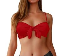 Parte superior de bikini bandeau para mujer, sin tirantes, parte superior de traje de baño con tirantes, rojo, XL