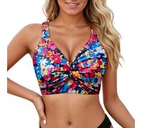 Parte Superior De Bikini Halter para Mujer, Traje De BañO Push Up, Cuello En V, Cobertura Completa, Solo Parte Superior,Top con Estampado De Leopardo