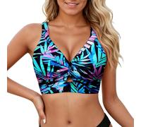 Parte Superior De Bikini Halter para Mujer, Traje De BañO Push Up, Cuello En V, Cobertura Completa, Solo Parte Superior,Top con Estampado De Leopardo