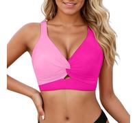 Parte Superior De Bikini Halter para Mujer, Traje De BañO Push Up, Cuello En V, Cobertura Completa, Solo Parte Superior,Top con Estampado De Leopardo