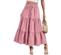 Parte superior de ganchillo transpirable y ligera para mujer, una blusa elegante, perfecta para escapadas Falda larga cómoda multicapa elástica con estampado alto para mujer