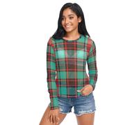 parte superior de malla para mujer, Scottish Clan Mackay Morgan Blue Tartan Family Plaid, playera de malla de manga larga transparente, talla S, Scottish Clan Mackay Morgan Blue Tartan Family, XL